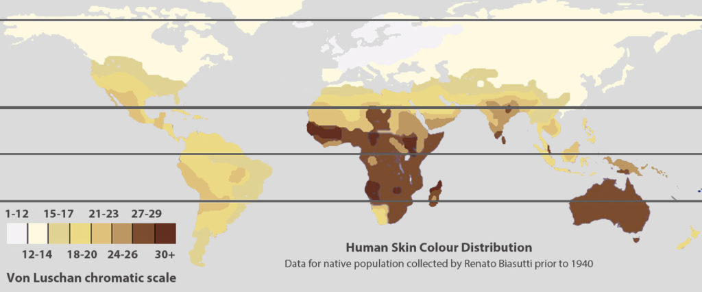 Mapa de la distribución de color de piel de la población nativa en 1940